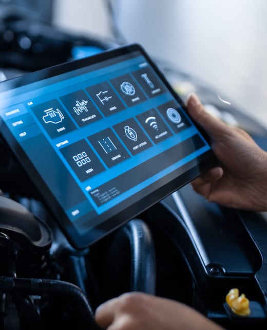 Car Service Manager or Mechanic Uses a Tablet Computer with a Fu